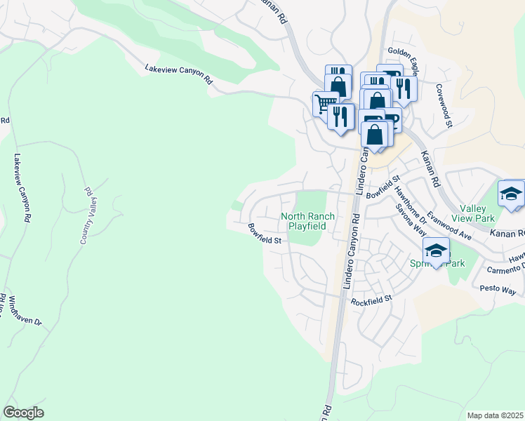 map of restaurants, bars, coffee shops, grocery stores, and more near 963 Cedarcliff Court in Westlake Village