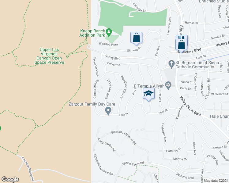 map of restaurants, bars, coffee shops, grocery stores, and more near 5965 Nora Lynn Drive in Los Angeles