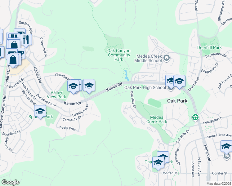 map of restaurants, bars, coffee shops, grocery stores, and more near 5473 Spanish Oak Lane in Oak Park