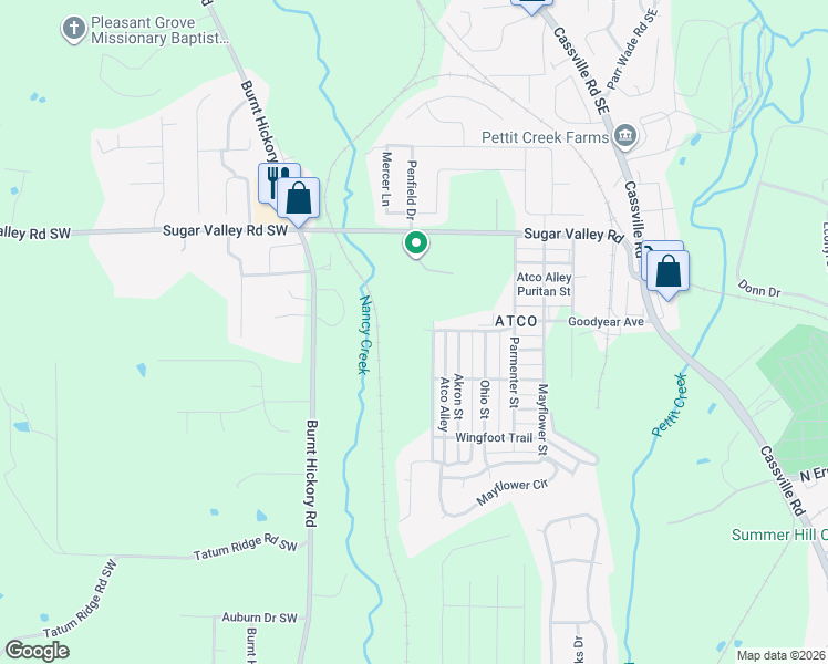 map of restaurants, bars, coffee shops, grocery stores, and more near 851 Burnt Hickory Road in Cartersville