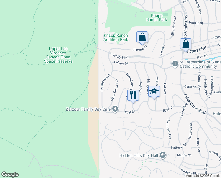 map of restaurants, bars, coffee shops, grocery stores, and more near 24926 Vista Verenda in Los Angeles