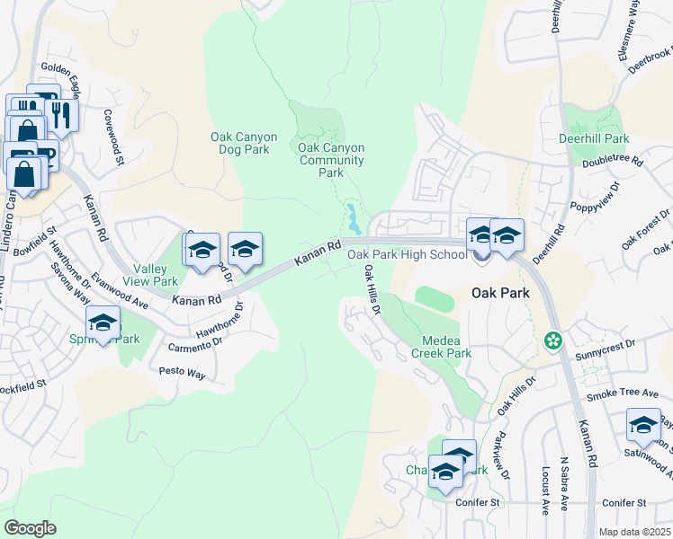 map of restaurants, bars, coffee shops, grocery stores, and more near 528 Water Oak Lane in Oak Park