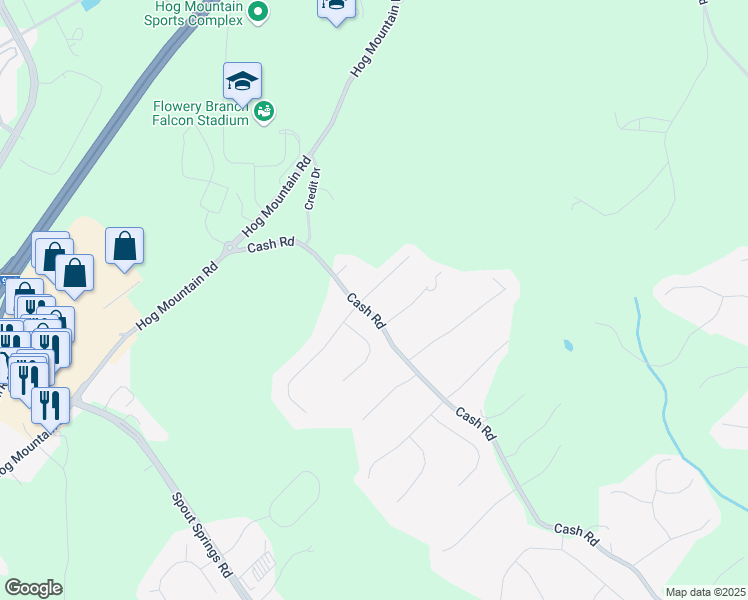 map of restaurants, bars, coffee shops, grocery stores, and more near 4610 Creek Side Drive in Flowery Branch