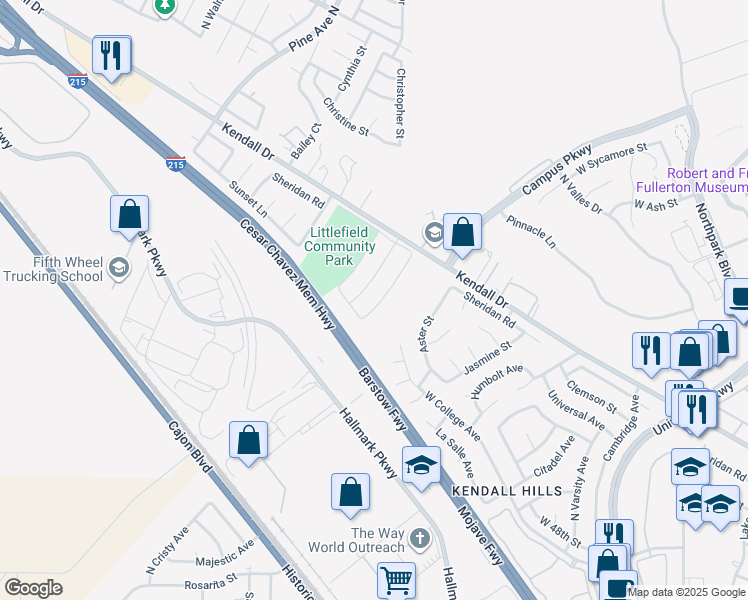 map of restaurants, bars, coffee shops, grocery stores, and more near 5582 Wagonwheel Road in San Bernardino