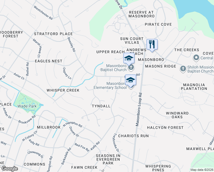 map of restaurants, bars, coffee shops, grocery stores, and more near 1240 Beasley Road in Wilmington