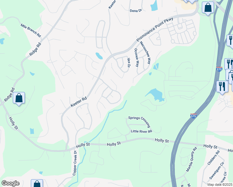 map of restaurants, bars, coffee shops, grocery stores, and more near 133 Holly Mill Village Drive in Canton