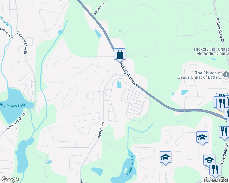 map of restaurants, bars, coffee shops, grocery stores, and more near 5312 Hickory Flat Highway in Canton