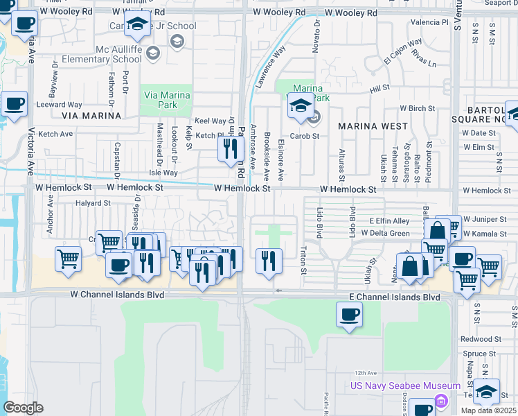map of restaurants, bars, coffee shops, grocery stores, and more near 2716 Wendy Place in Port Hueneme