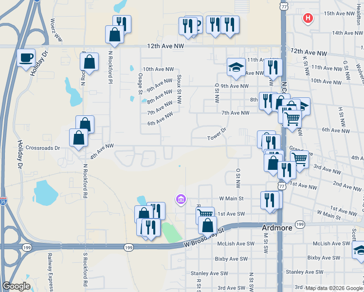 map of restaurants, bars, coffee shops, grocery stores, and more near 1904 4th Ave NW in Ardmore
