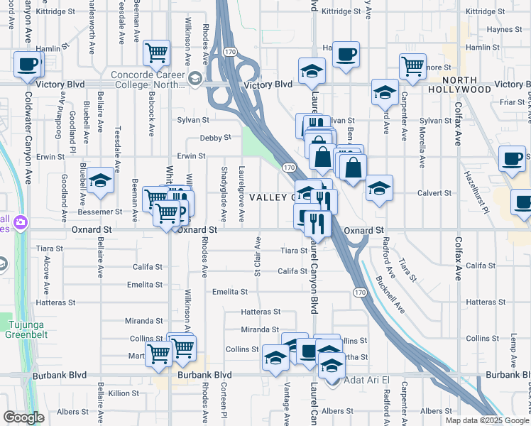 map of restaurants, bars, coffee shops, grocery stores, and more near 6026 Saint Clair Avenue in Los Angeles