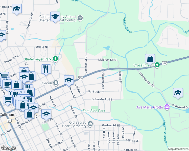 map of restaurants, bars, coffee shops, grocery stores, and more near 1310 3rd Street Southeast in Cullman