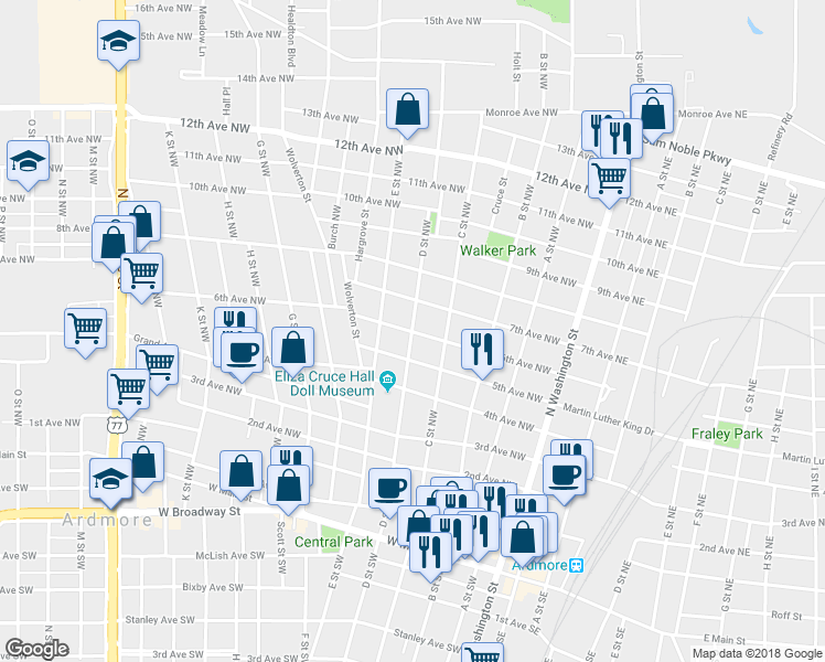 map of restaurants, bars, coffee shops, grocery stores, and more near 398 6th Avenue Northwest in Ardmore