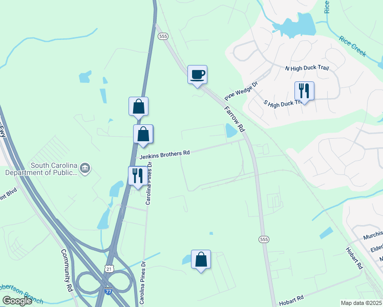 map of restaurants, bars, coffee shops, grocery stores, and more near 1001 Carolina Pines Drive in Blythewood