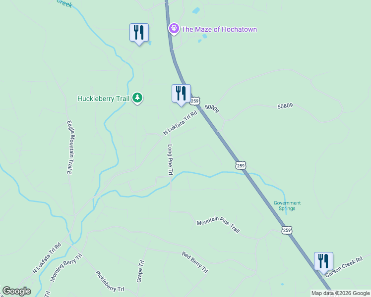 map of restaurants, bars, coffee shops, grocery stores, and more near 83 n Lukfata Trail in Broken Bow