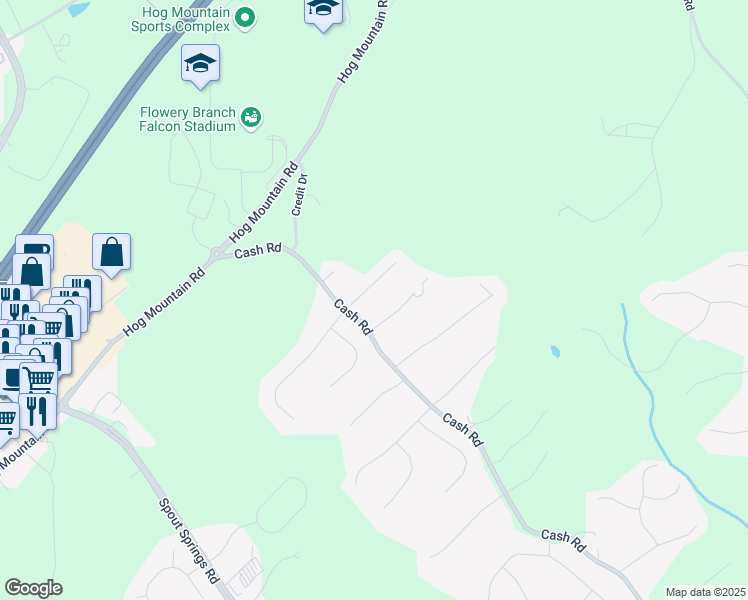 map of restaurants, bars, coffee shops, grocery stores, and more near 4610 Creek Side Drive in Flowery Branch