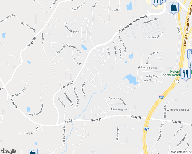 map of restaurants, bars, coffee shops, grocery stores, and more near 501 Red Oak Lane in Canton