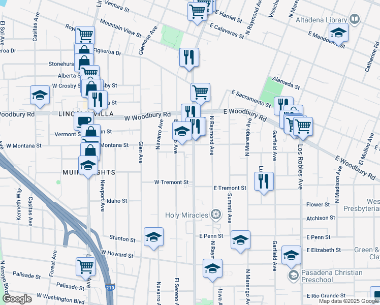 map of restaurants, bars, coffee shops, grocery stores, and more near 2009 Fair Oaks Avenue in Pasadena