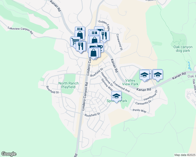 map of restaurants, bars, coffee shops, grocery stores, and more near 4858 Aliano Drive in Oak Park