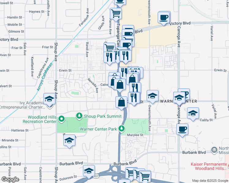 map of restaurants, bars, coffee shops, grocery stores, and more near 6041 California 27 in Los Angeles