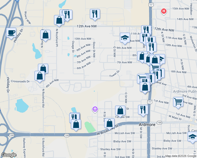 map of restaurants, bars, coffee shops, grocery stores, and more near 1904 4th Ave NW in Ardmore