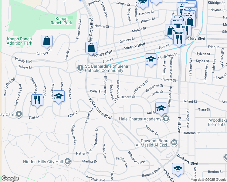 map of restaurants, bars, coffee shops, grocery stores, and more near 6020 Neddy Avenue in Los Angeles