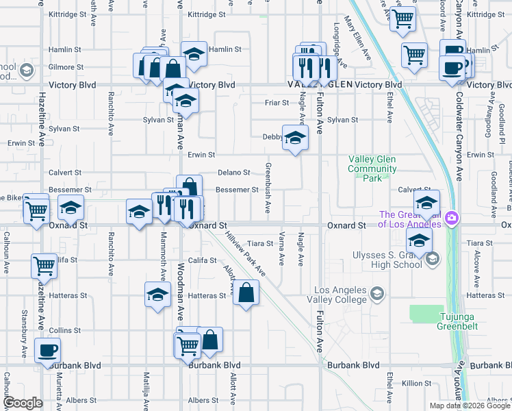map of restaurants, bars, coffee shops, grocery stores, and more near 6028 Sunnyslope Avenue in Los Angeles