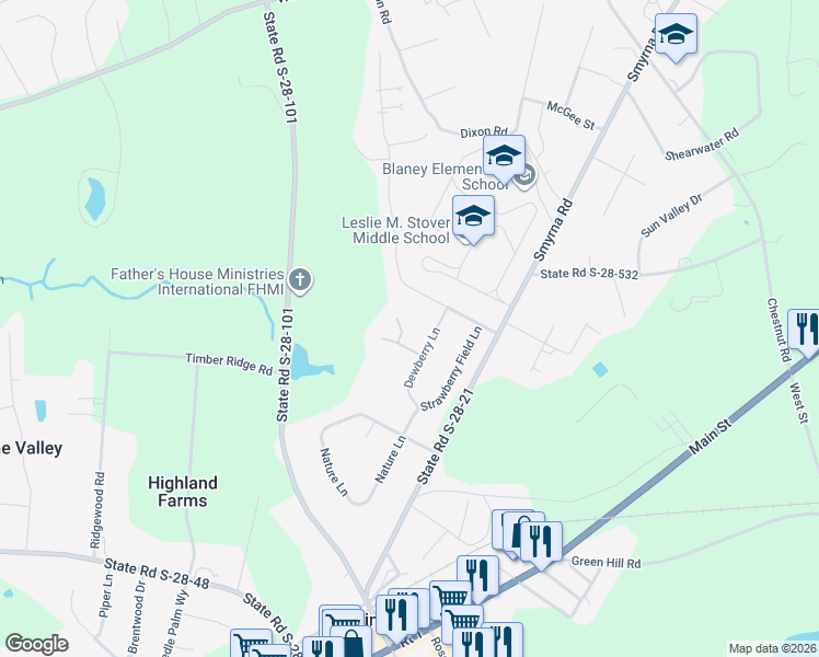 map of restaurants, bars, coffee shops, grocery stores, and more near 20 Trumpet View Lane in Elgin