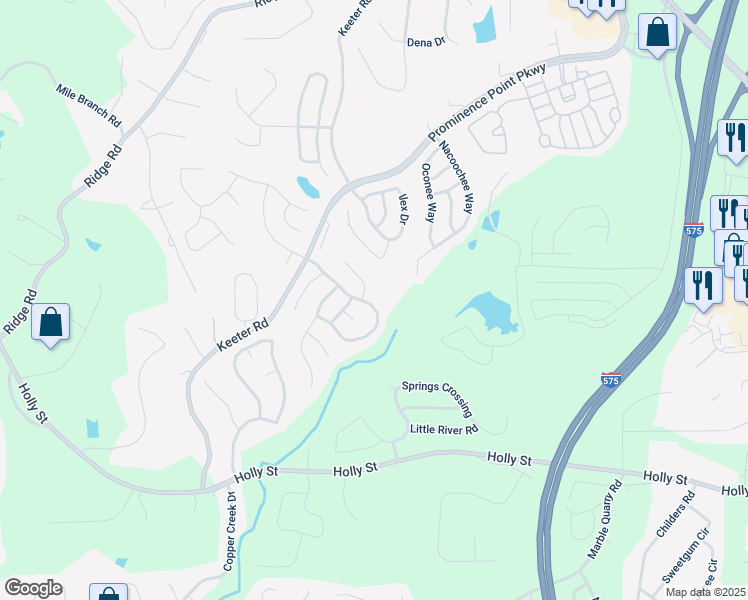 map of restaurants, bars, coffee shops, grocery stores, and more near 133 Holly Mill Village Drive in Canton