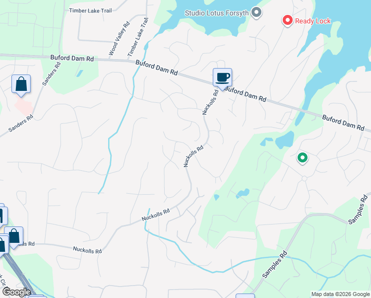 map of restaurants, bars, coffee shops, grocery stores, and more near 4106 Dogwood Court in Cumming