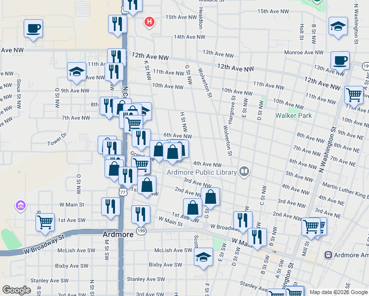 map of restaurants, bars, coffee shops, grocery stores, and more near 510 I Street Northwest in Ardmore