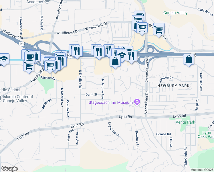 map of restaurants, bars, coffee shops, grocery stores, and more near 149 Heather Ridge Avenue in Thousand Oaks
