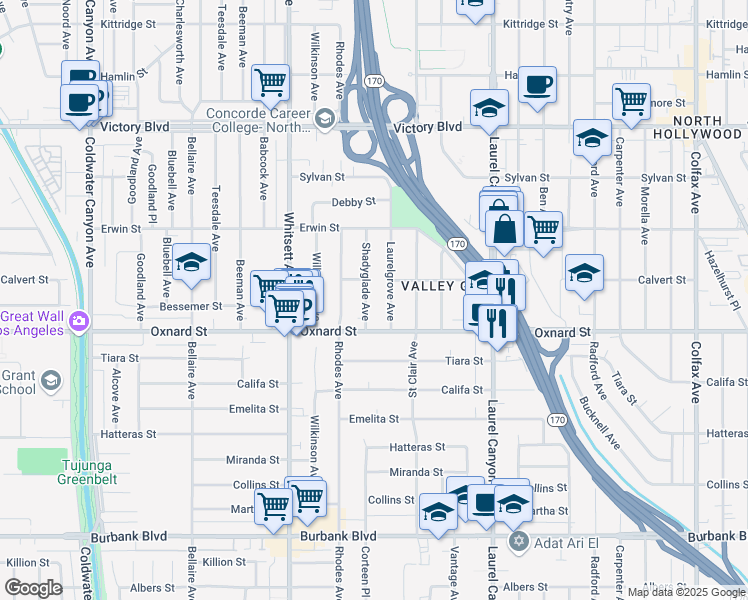 map of restaurants, bars, coffee shops, grocery stores, and more near 6038 Shadyglade Avenue in Los Angeles