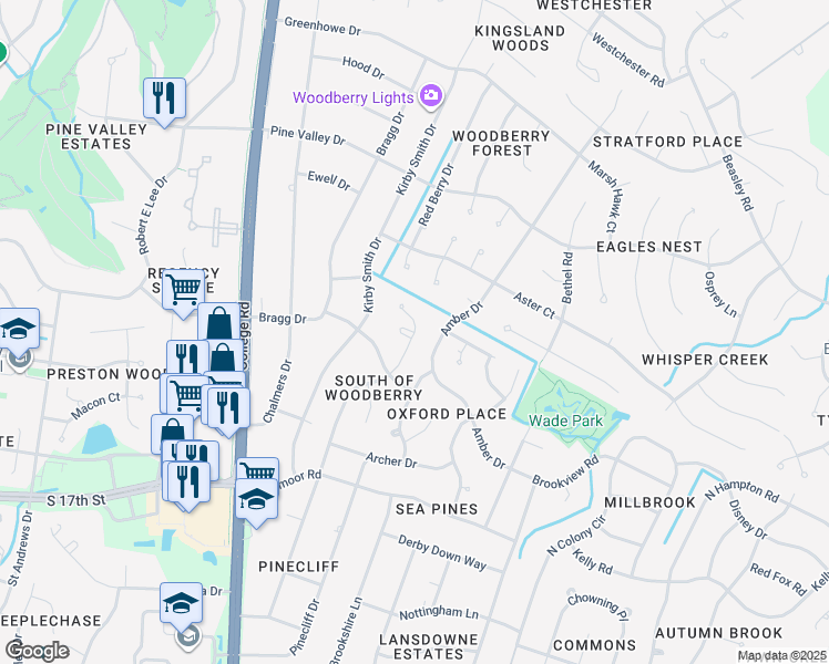 map of restaurants, bars, coffee shops, grocery stores, and more near 3500 Lambeth Court in Wilmington
