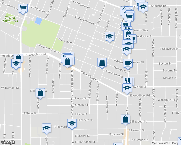 map of restaurants, bars, coffee shops, grocery stores, and more near 2000 Lovila Lane in Altadena