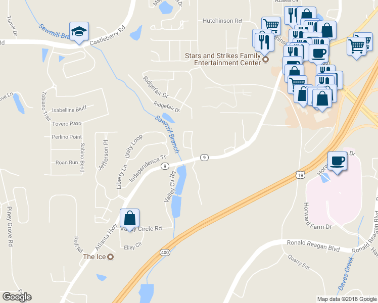 map of restaurants, bars, coffee shops, grocery stores, and more near 955 Firethorne Pass in Cumming