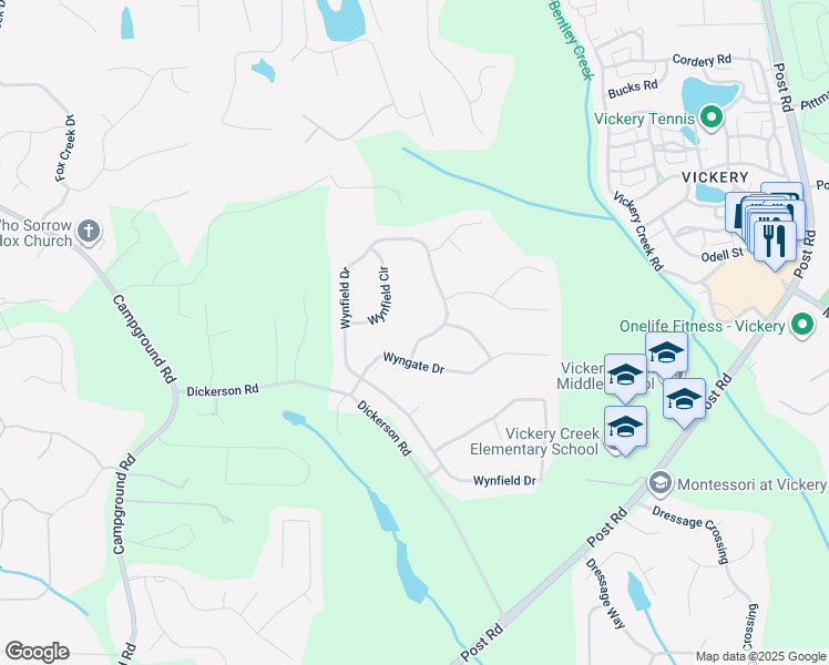 map of restaurants, bars, coffee shops, grocery stores, and more near 8230 Wynfield Drive in Cumming