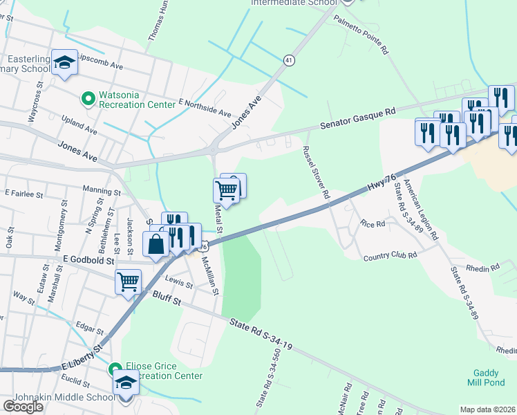 map of restaurants, bars, coffee shops, grocery stores, and more near 1930 U.S. 76 in Marion