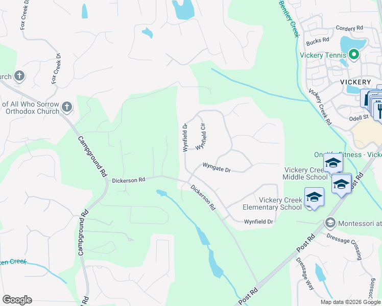map of restaurants, bars, coffee shops, grocery stores, and more near 7810 Wynfield Circle in Cumming
