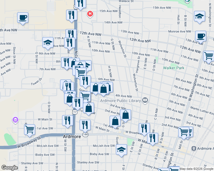 map of restaurants, bars, coffee shops, grocery stores, and more near 510 I Street Northwest in Ardmore