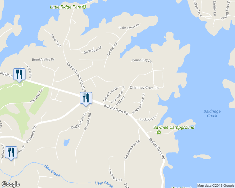 map of restaurants, bars, coffee shops, grocery stores, and more near 2815 Evan Manor Lane in Cumming