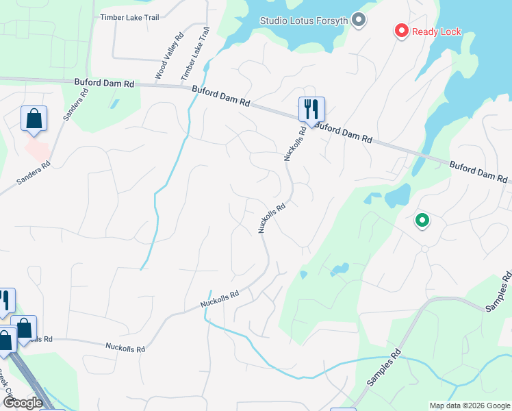 map of restaurants, bars, coffee shops, grocery stores, and more near 4106 Dogwood Court in Cumming