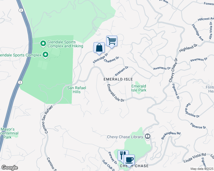 map of restaurants, bars, coffee shops, grocery stores, and more near 3210 Emerald Isle Drive in Glendale