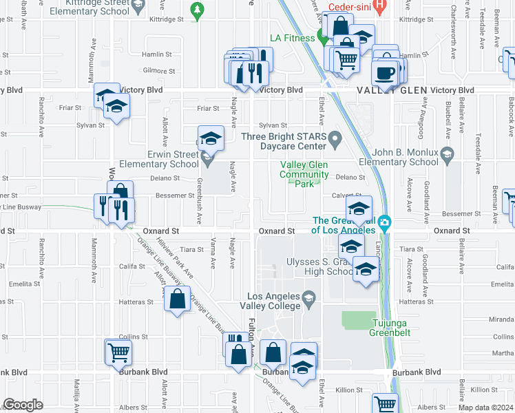 map of restaurants, bars, coffee shops, grocery stores, and more near 6034 Fulton Avenue in Los Angeles