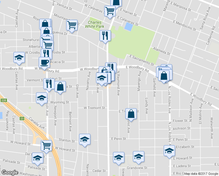 map of restaurants, bars, coffee shops, grocery stores, and more near 2034 North Fair Oaks Avenue in Pasadena