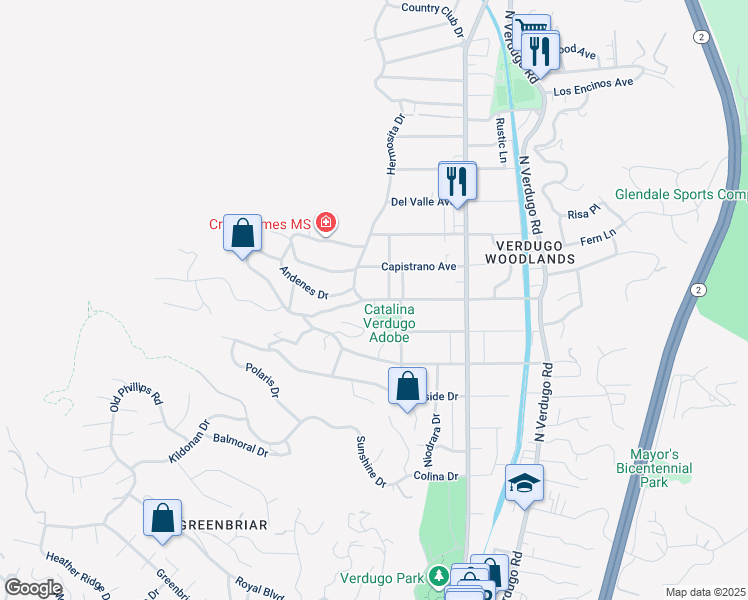 map of restaurants, bars, coffee shops, grocery stores, and more near 1520 Opechee Way in Glendale