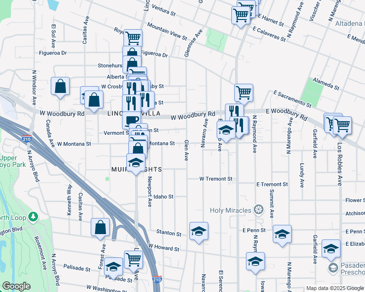 map of restaurants, bars, coffee shops, grocery stores, and more near 226 West Montana Street in Pasadena