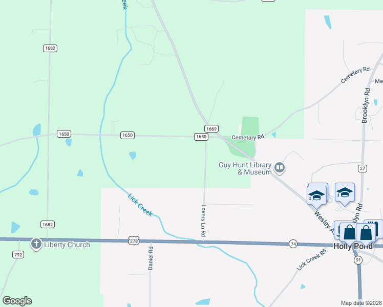 map of restaurants, bars, coffee shops, grocery stores, and more near 477 Lovers Lane Road in Holly Pond