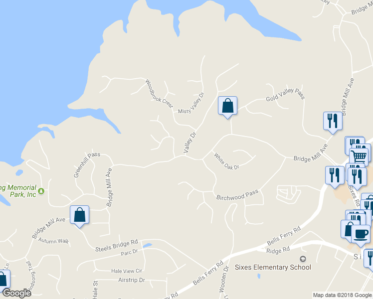 map of restaurants, bars, coffee shops, grocery stores, and more near 408 Valley Drive in Canton