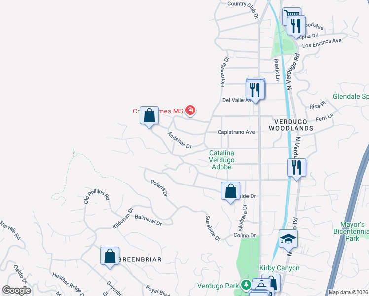 map of restaurants, bars, coffee shops, grocery stores, and more near 1415 Opechee Way in Glendale