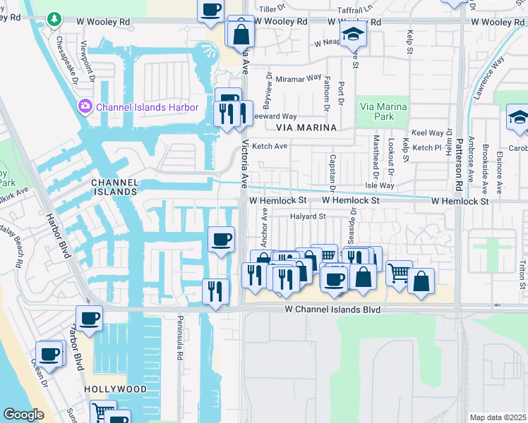 map of restaurants, bars, coffee shops, grocery stores, and more near 2660 Anchor Avenue in Port Hueneme